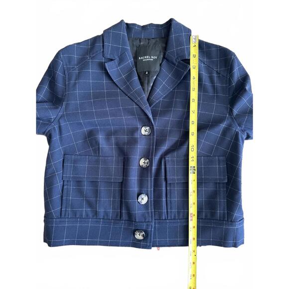 Rachel Roy Women's Navy Blue Cropped Blazer with Windowpane Check ๐ - Picture 7 of 8